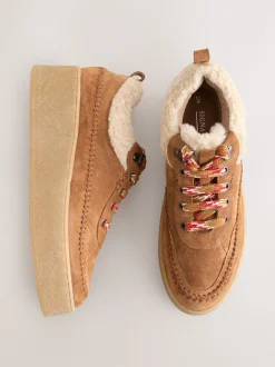 Lichtbruin - Signature Premium Leather Hiker Wedge Trainers
