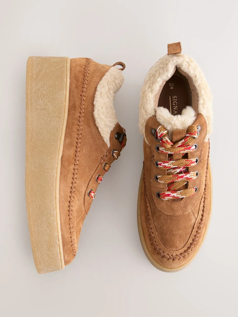 Lichtbruin - Signature Premium Leather Hiker Wedge Trainers