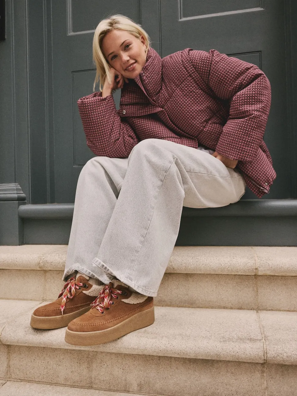 Lichtbruin - Signature Premium Leather Hiker Wedge Trainers