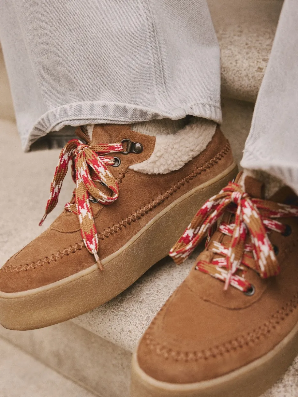 Lichtbruin - Signature Premium Leather Hiker Wedge Trainers