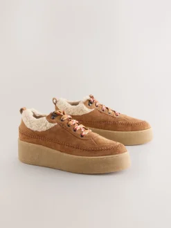 Lichtbruin - Signature Premium Leather Hiker Wedge Trainers