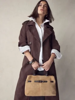 Lichtbruin - Suede Belted Hand Held Bag