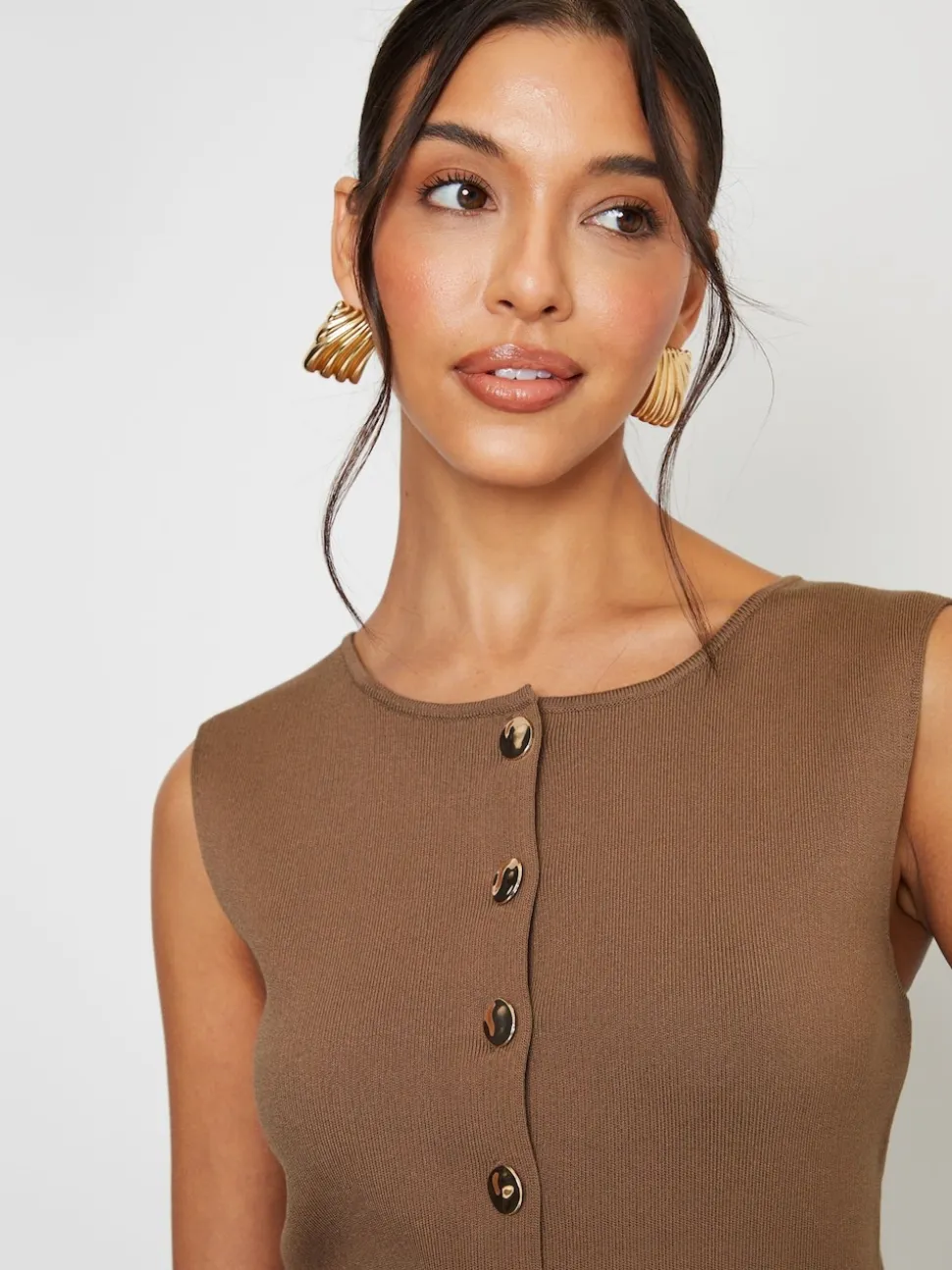 Lichtbruin - Threadbare Ribbed Knitted Waistcoat