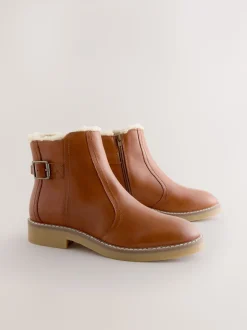 Lichtbruin leer - Forever Comfort® Faux Fur Lined Buckle Trim Ankle Boots