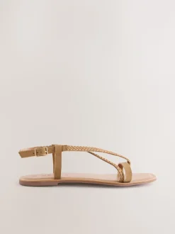 Lichtbruin leer - Gevlochten band teenslipper