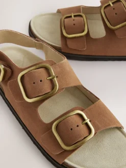 Lichtbruin leer - Sandalen met voetbed en bandje aan de achterkant