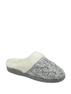Lichtgrijs - Dunlop - Gebreide pantoffelmuiltjes met dichte neus voor dames