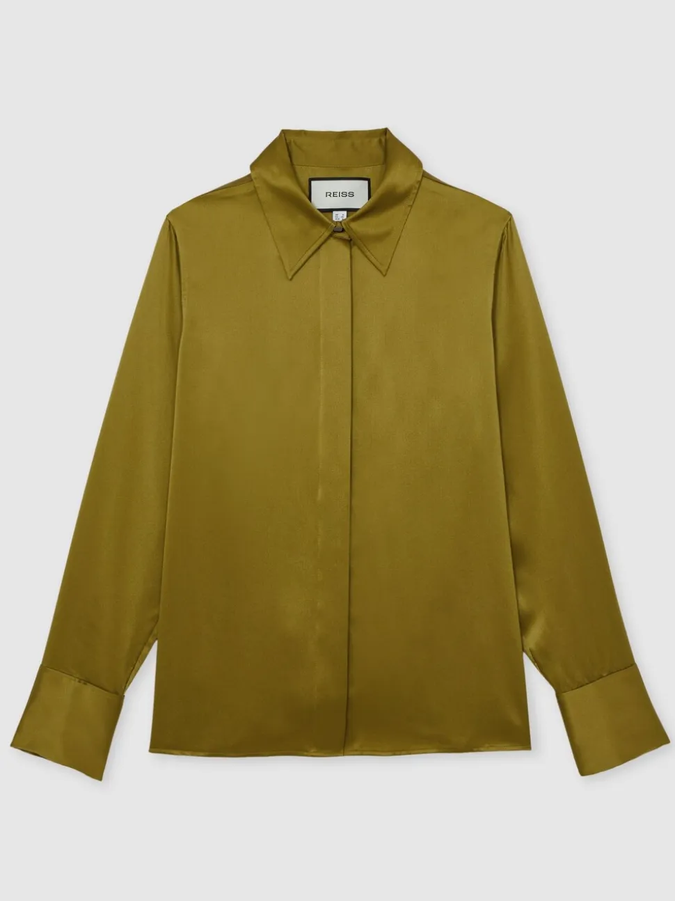 Lichtgroen - Reiss Ameira Silk-Satin Concealed-Placket Shirt