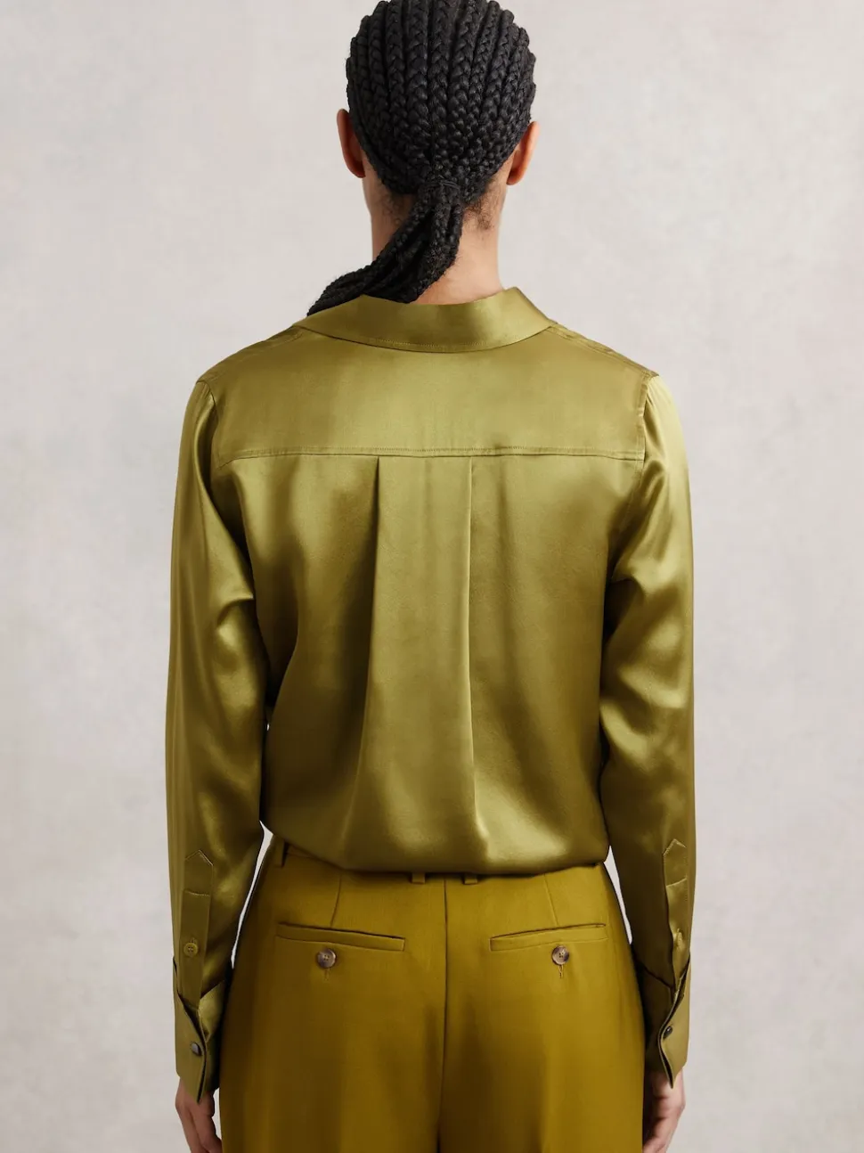 Lichtgroen - Reiss Ameira Silk-Satin Concealed-Placket Shirt