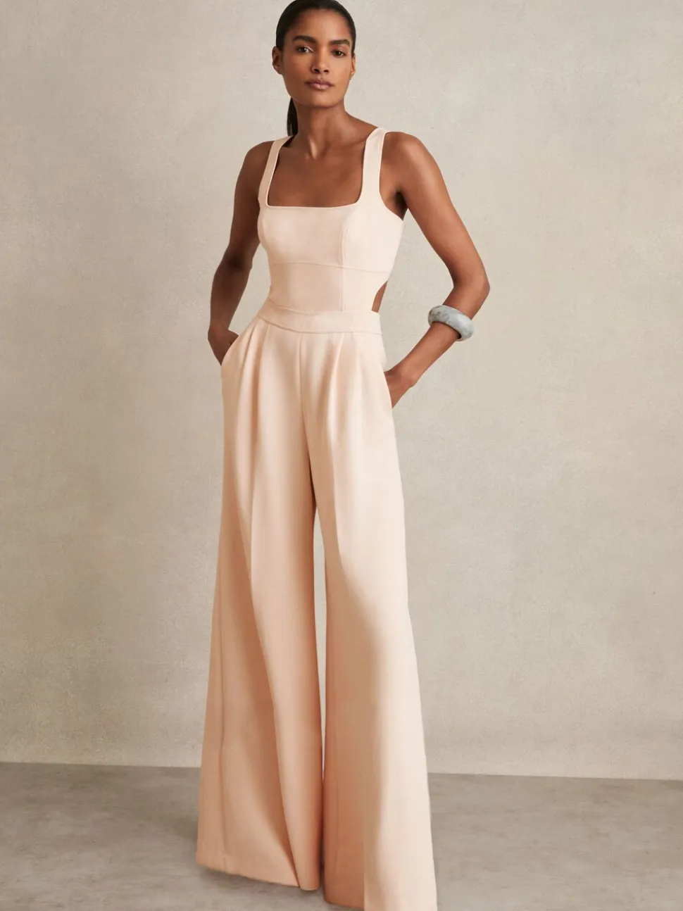 Lichtroze - Reiss Dion Wide-Leg Cut-Out Jumpsuit