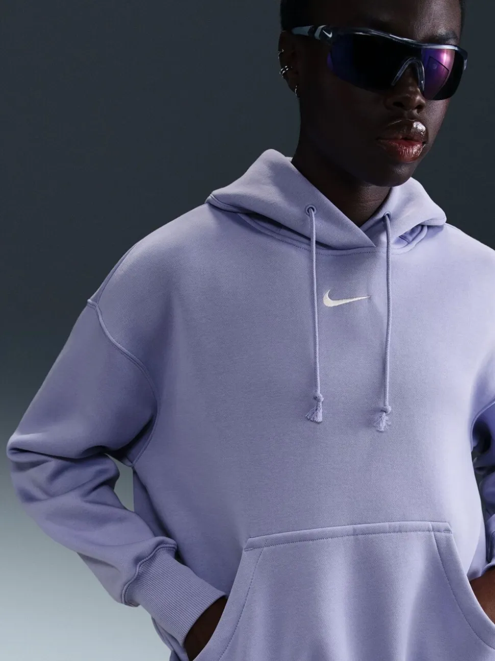 Lila IJs - Nike oversized mini sportkleding Phoenix fleece swoosh pullover met hoodie