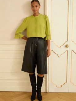 Limoengroen - Love & Roses 3/4 blouse met uitlopende mouwen