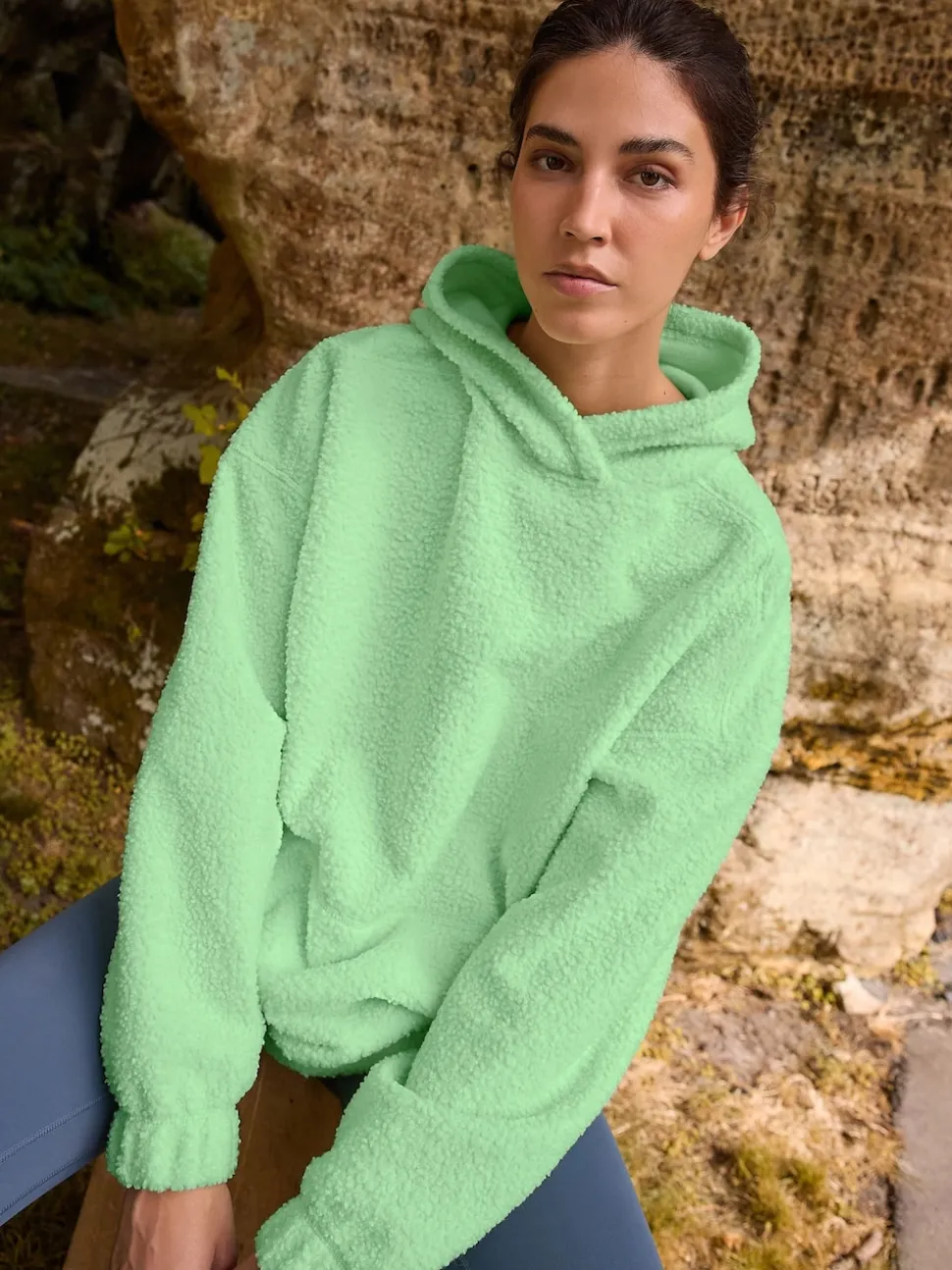 Limoengroen - Soft Teddy Borg Longsleeve Hoodie