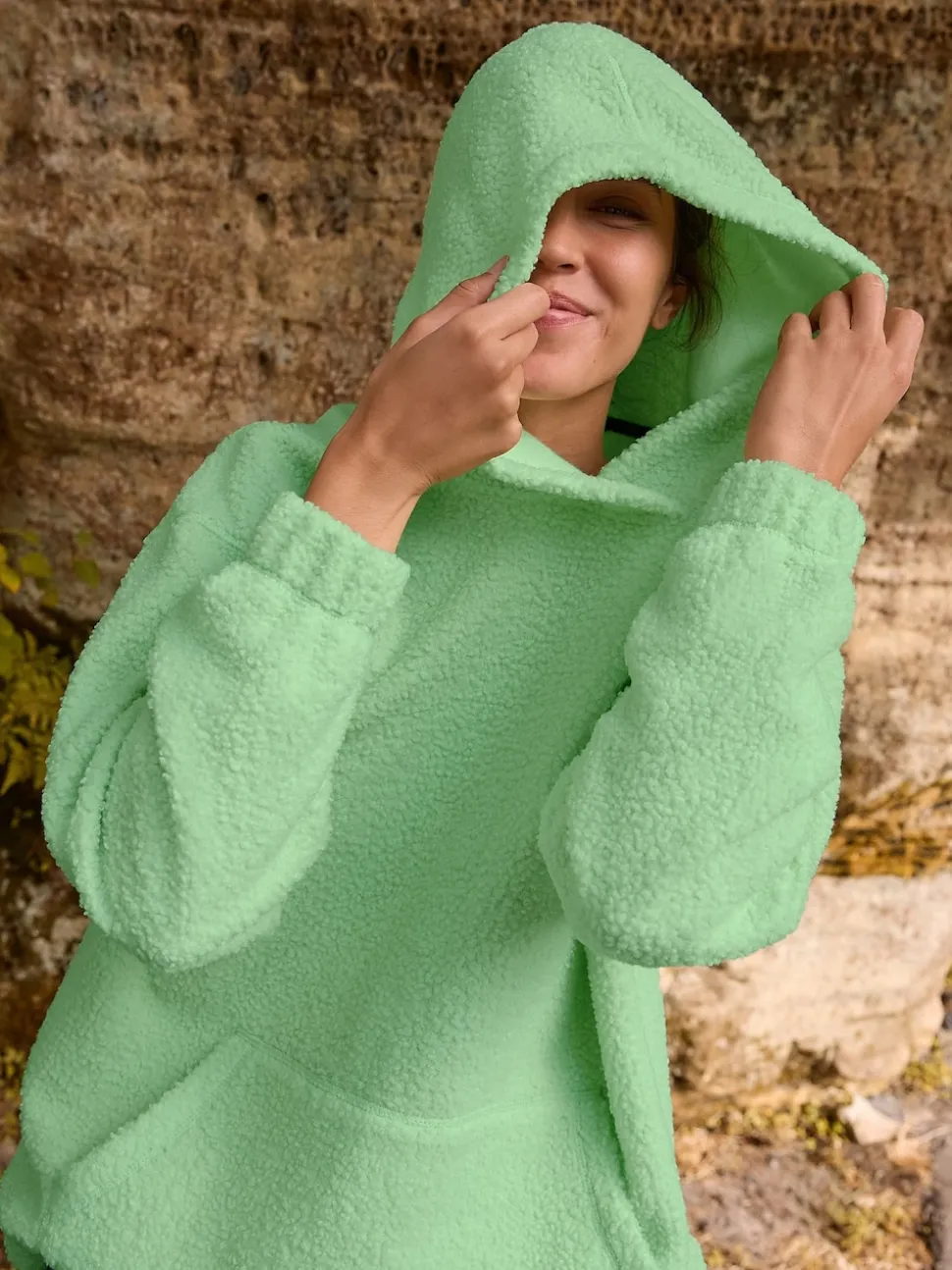 Limoengroen - Soft Teddy Borg Longsleeve Hoodie
