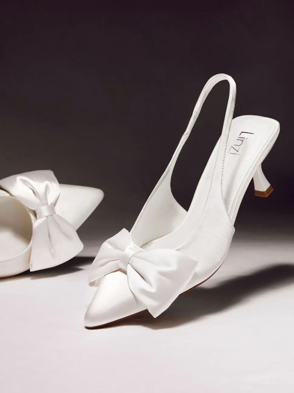 Linzi Bridal Merlot Satin Slingback Court Heels With Bow Detail