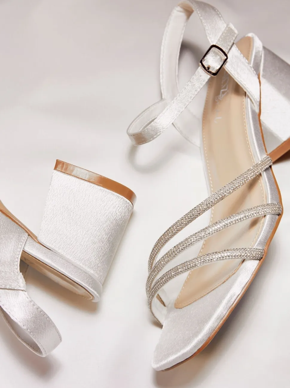 Linzi Bridal Wide Fit Mariah Open Back Heels With Diamante Triple Front