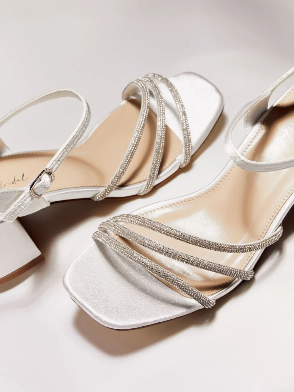 Linzi Bridal Wide Fit Mariah Open Back Heels With Diamante Triple Front