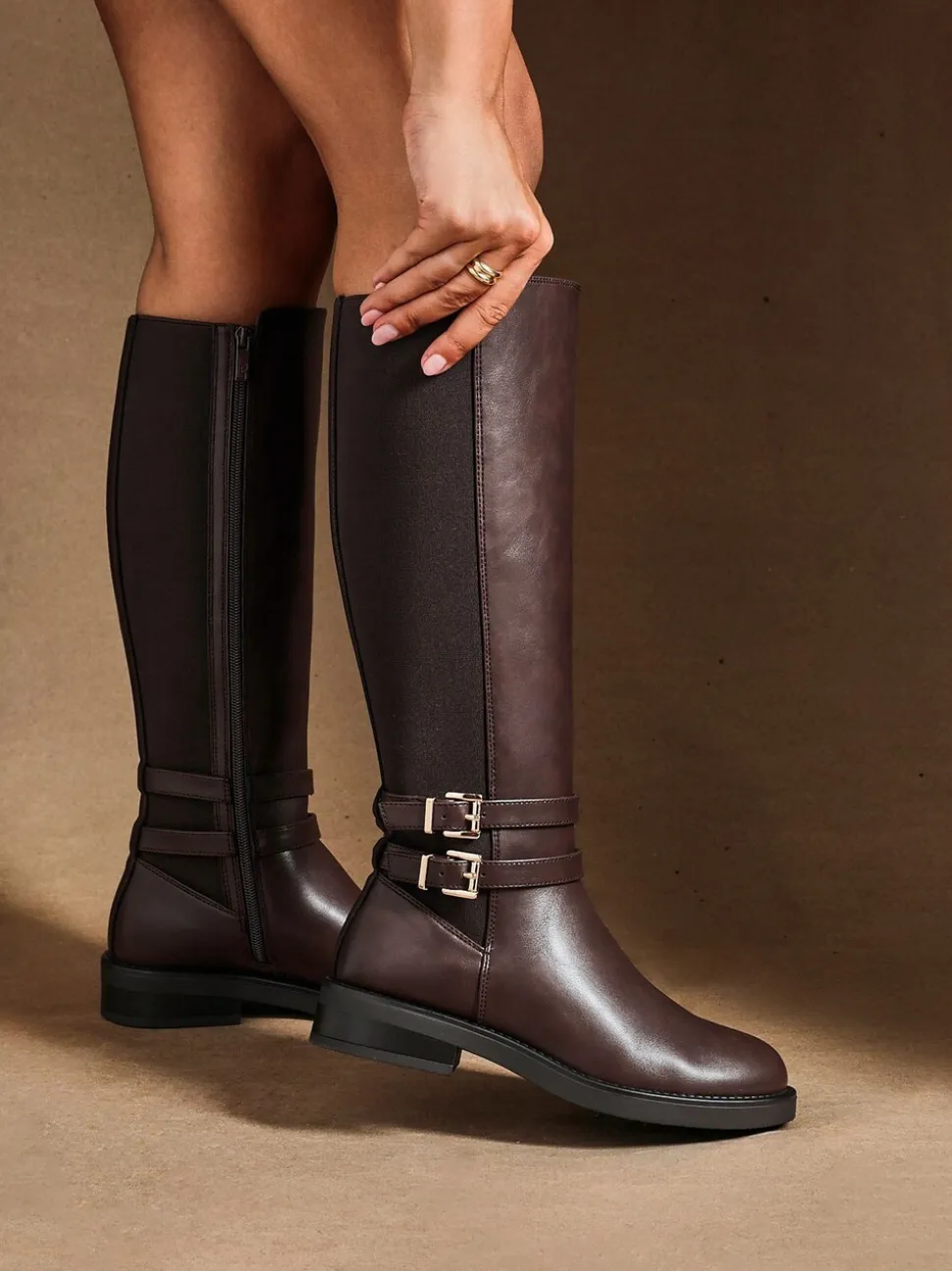 Linzi Fierce High Leg Boots With Double Buckle Detail