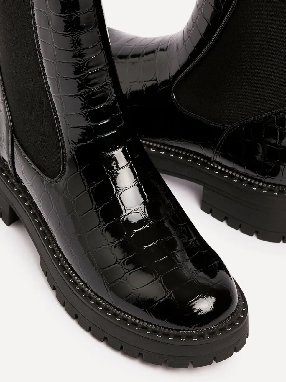 Linzi Landon Chunky Croc Mix Ankle Boots With Stud Detail Sole