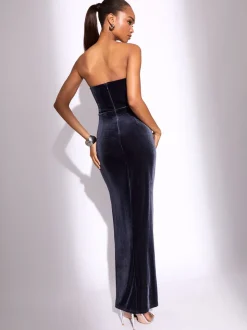 Lipsy - Fluwelen bandeau-maxi-jurk met kristallen versierde rand