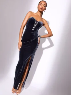 Lipsy - Fluwelen bandeau-maxi-jurk met kristallen versierde rand
