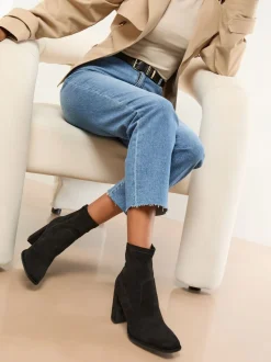 Lipsy Block Heel Stretch Faux Suede Ankle Sock Boots