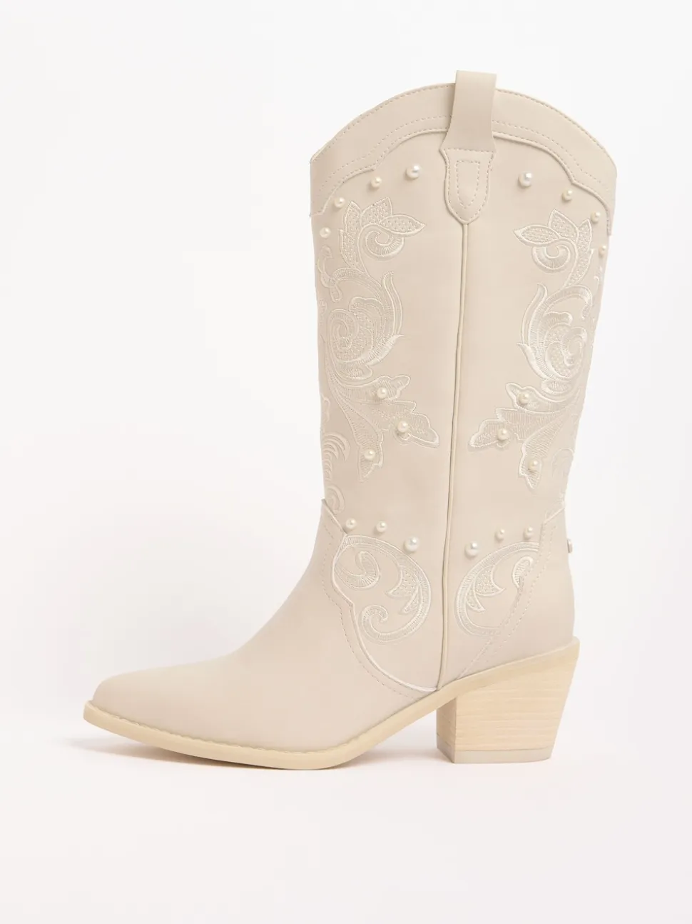 Lipsy Bridal Pearl Embellished Mid Calf Western Boots
