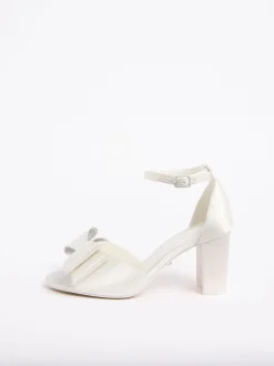 Lipsy Bridal Satin Embellished Bow Mid Block Heeled Sandal