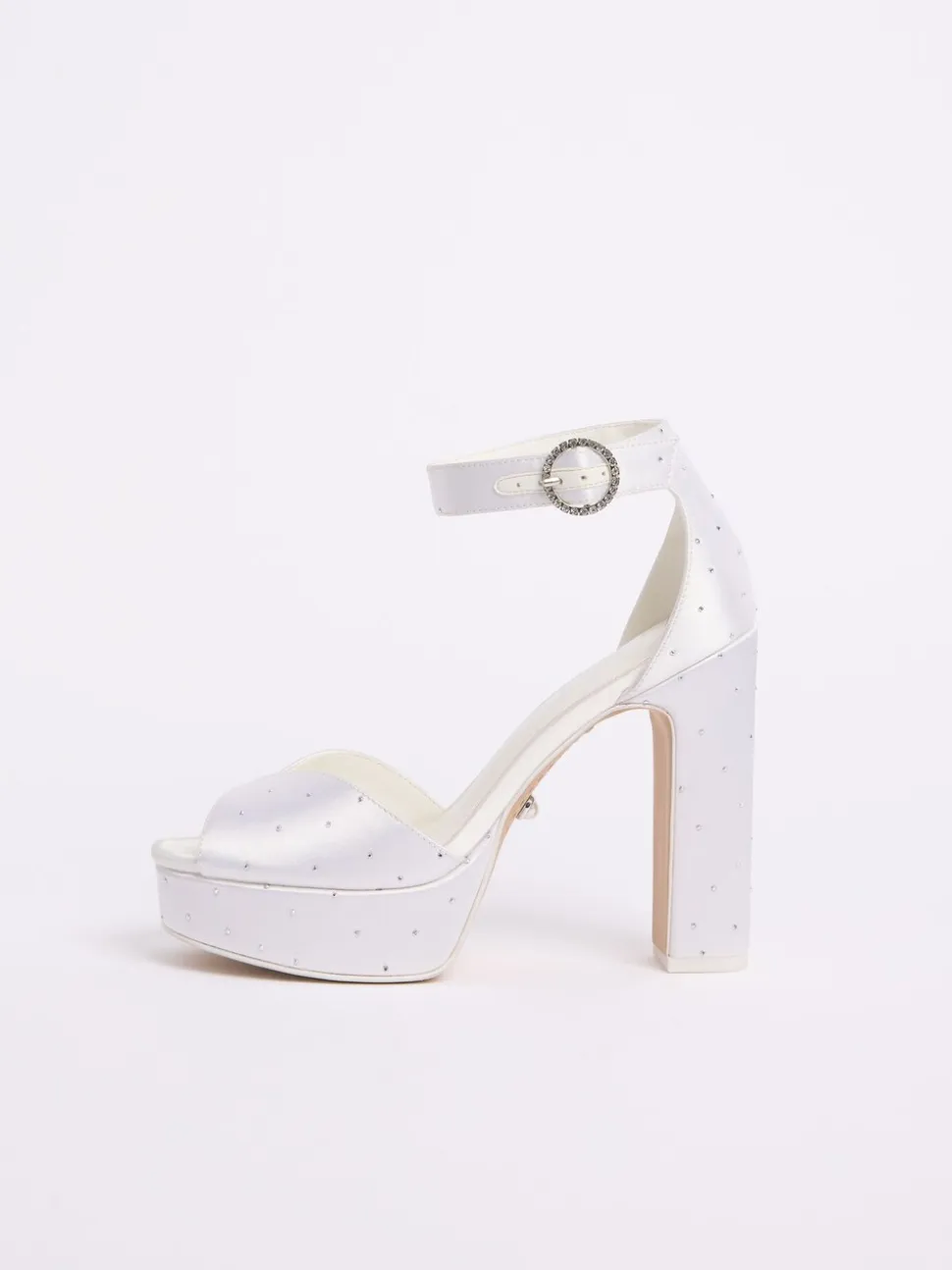 Lipsy Bridal Satin Embellished Diamante Mid Block Heeled Sandals
