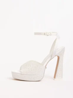 Lipsy Bridal Satin Pearl Embellished High Platform Block Heeled Sandals