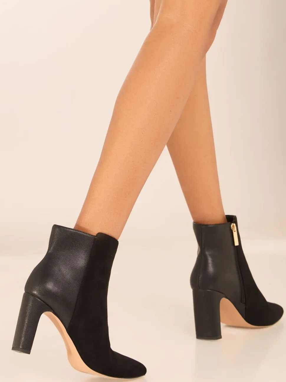 Lipsy Faux Leather Mixed Material Mid Block Heeled Smart Ankle Boots