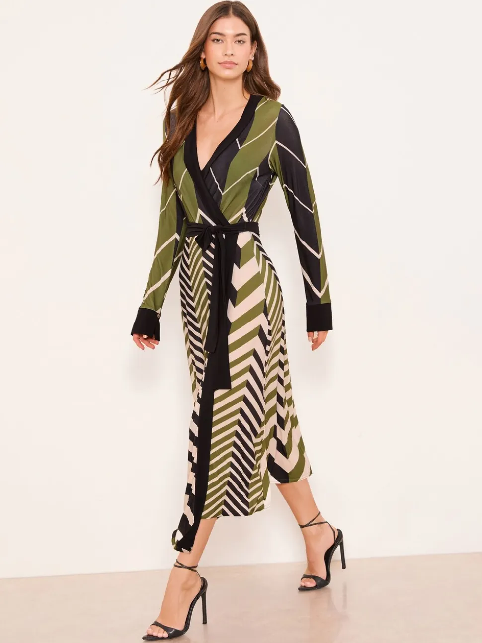 Lipsy Geometric Print Jersey Wrap Midi Dress