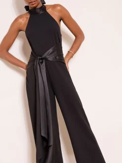 Lipsy Halter Neck Satin Drape Jumpsuit