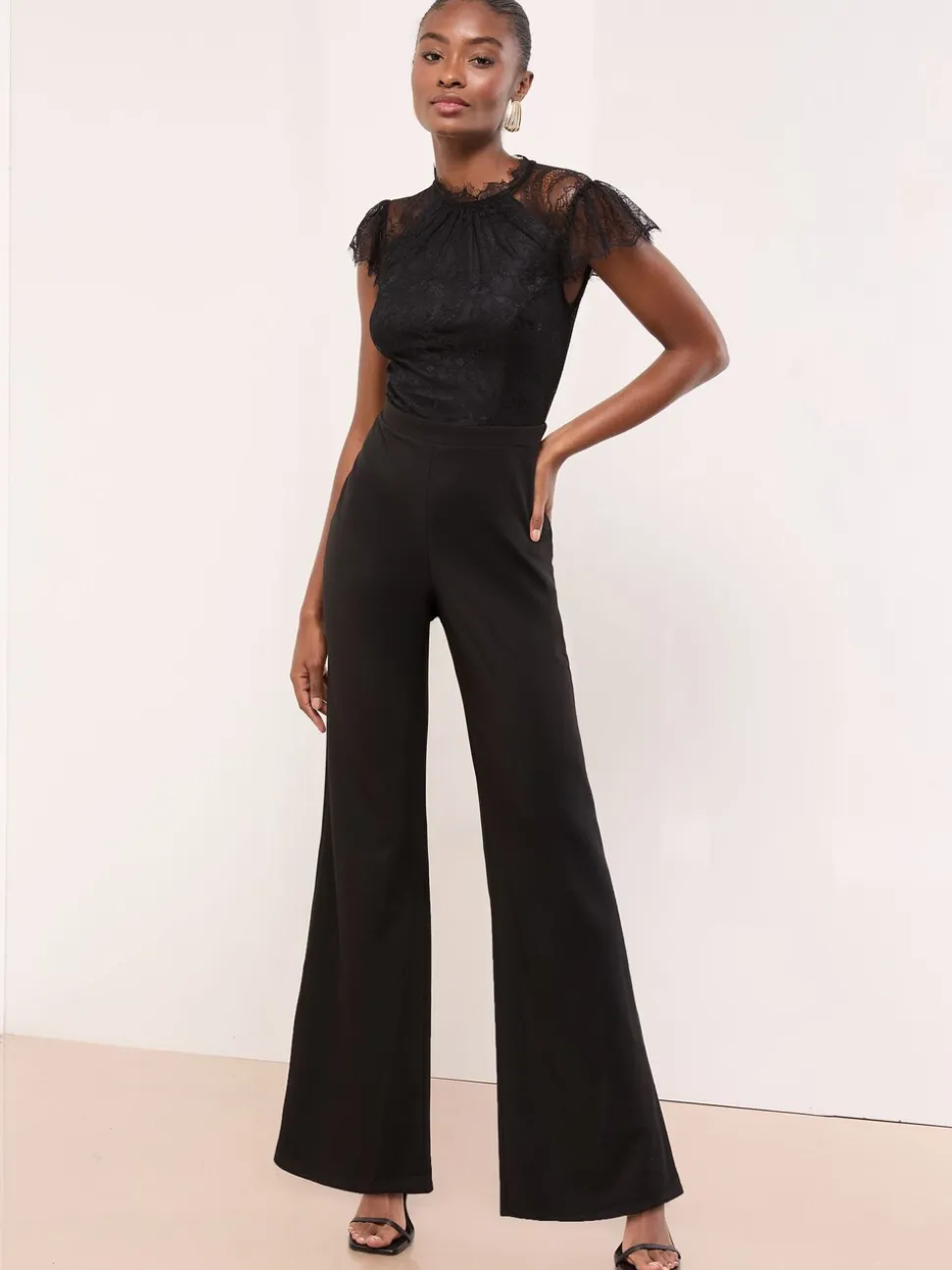 Lipsy Lace High Neck Short Sleeve Jumpsuit