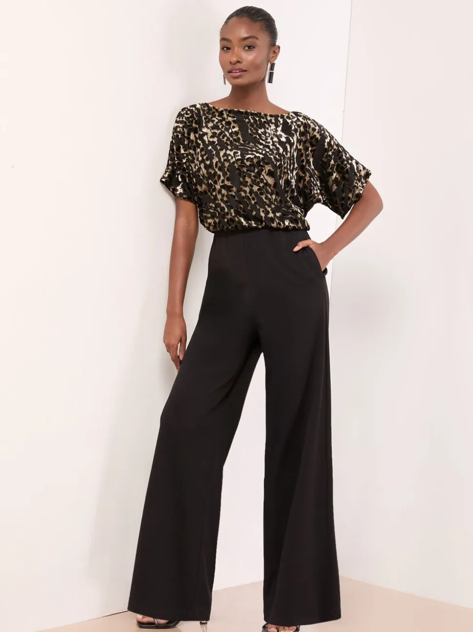 Lipsy Leopard Print Sleeveless Cowl Neck Jumpsuit