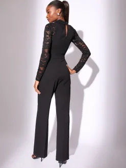 Lipsy Long Sleeve Lace High Neck Jumpsuit