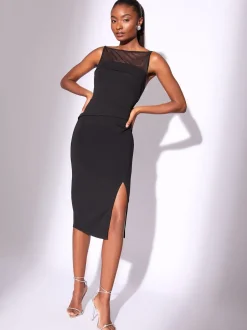 Lipsy Mesh Mix Sleeveless Bodycon Midi Dress