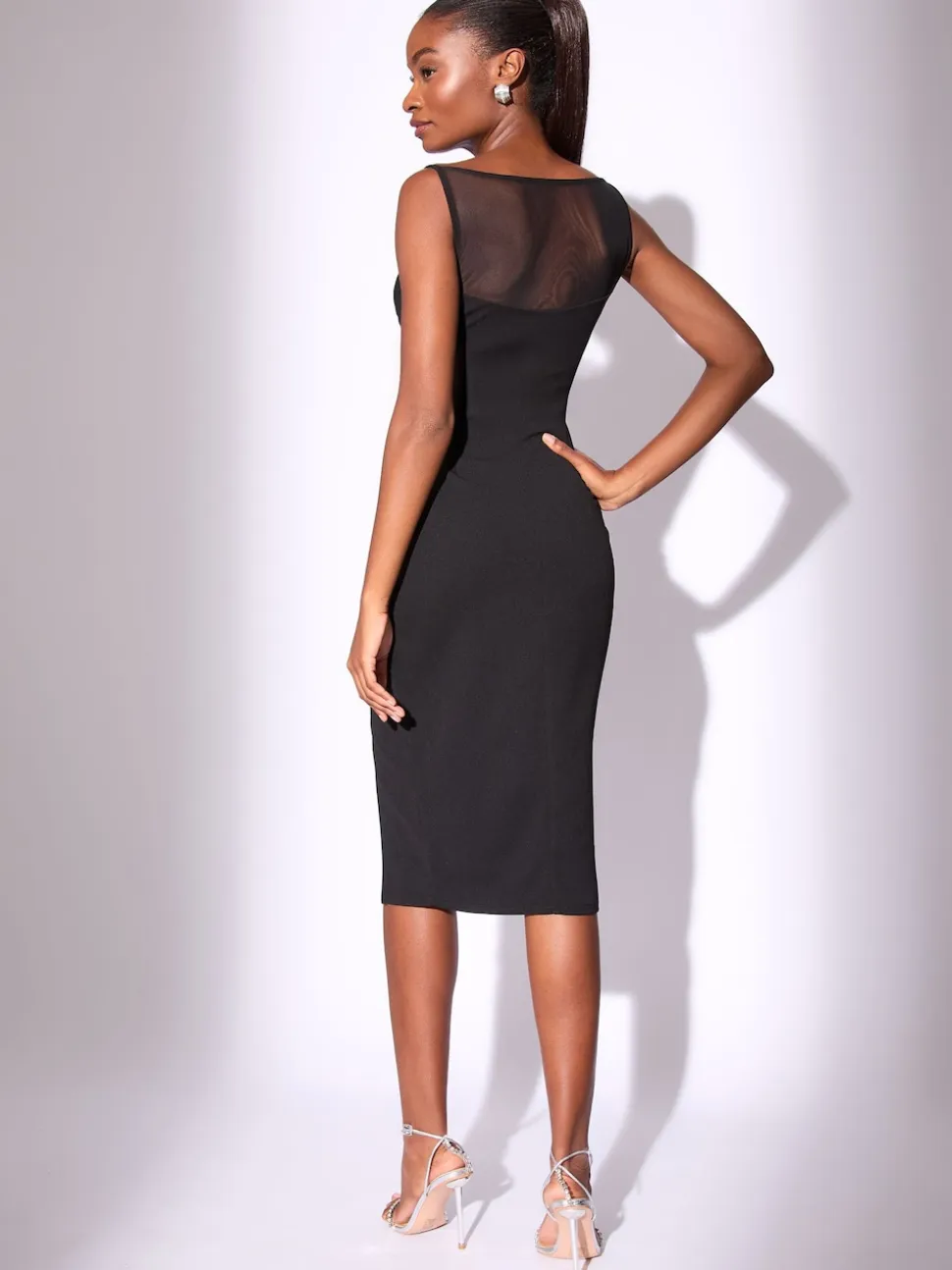Lipsy Mesh Mix Sleeveless Bodycon Midi Dress