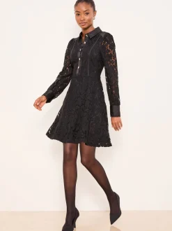 Lipsy Mini All-Over Lace Long Sleeve Skater Dress