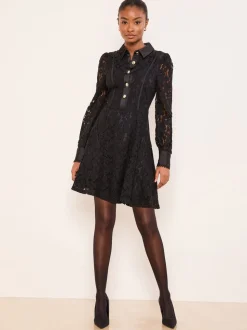 Lipsy Mini All-Over Lace Long Sleeve Skater Dress