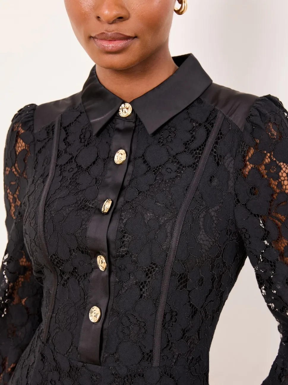 Lipsy Mini All-Over Lace Long Sleeve Skater Dress
