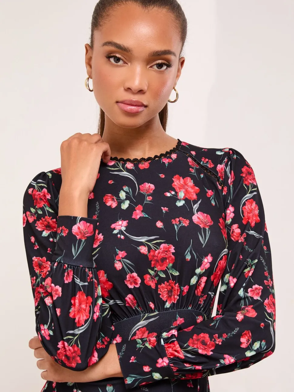 Lipsy Mini Floral Lace Trim Jersey Underbust Dress