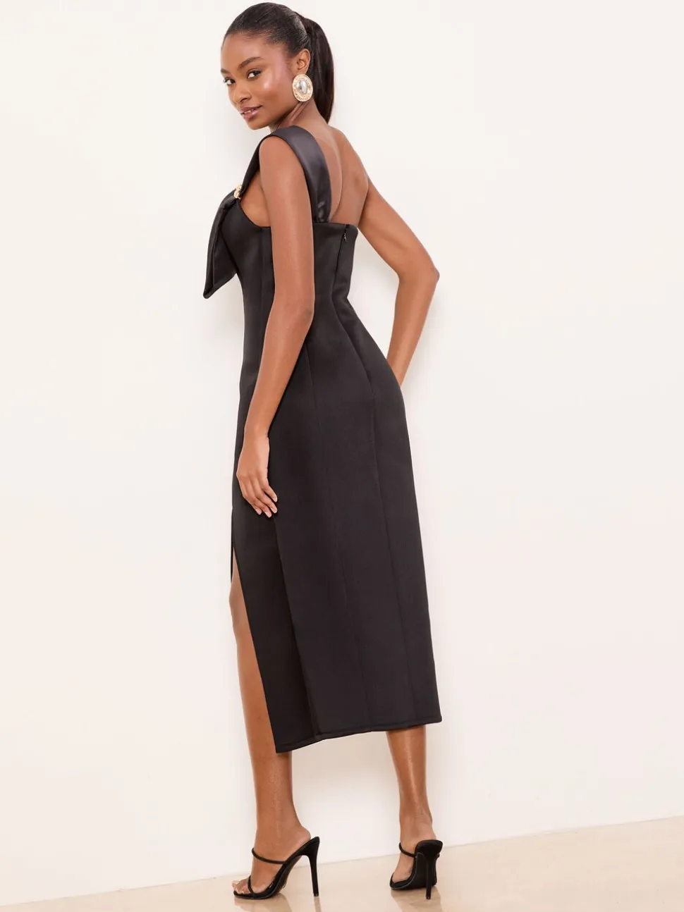 Lipsy One Shoulder Asym Bow Bodycon Midi Dress
