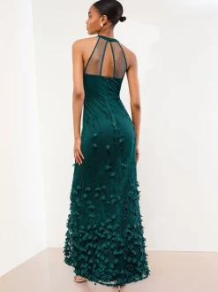 Lipsy Premium 3D Bloemen Gestructureerde Halter Maxi-jurk