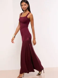 Lipsy Satin Mix Structured Fishtail Bridesmaid Maxi Dress
