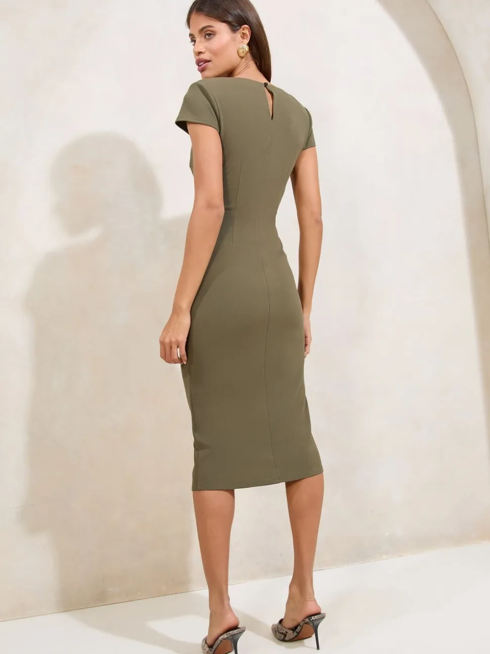 Lipsy Short Sleeve Ruched Asymmetric Detail Midi Dress