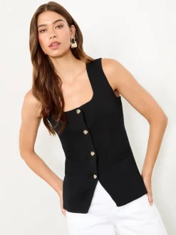Lipsy Square Neck Mock Placket Buttoned Knitted Waistcoat Top