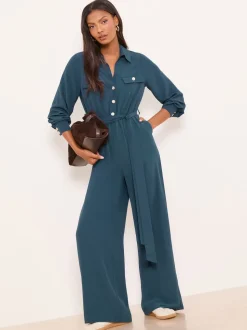 Lipsy Utility Belted Military Buttoned V-Neck Jumpsuit