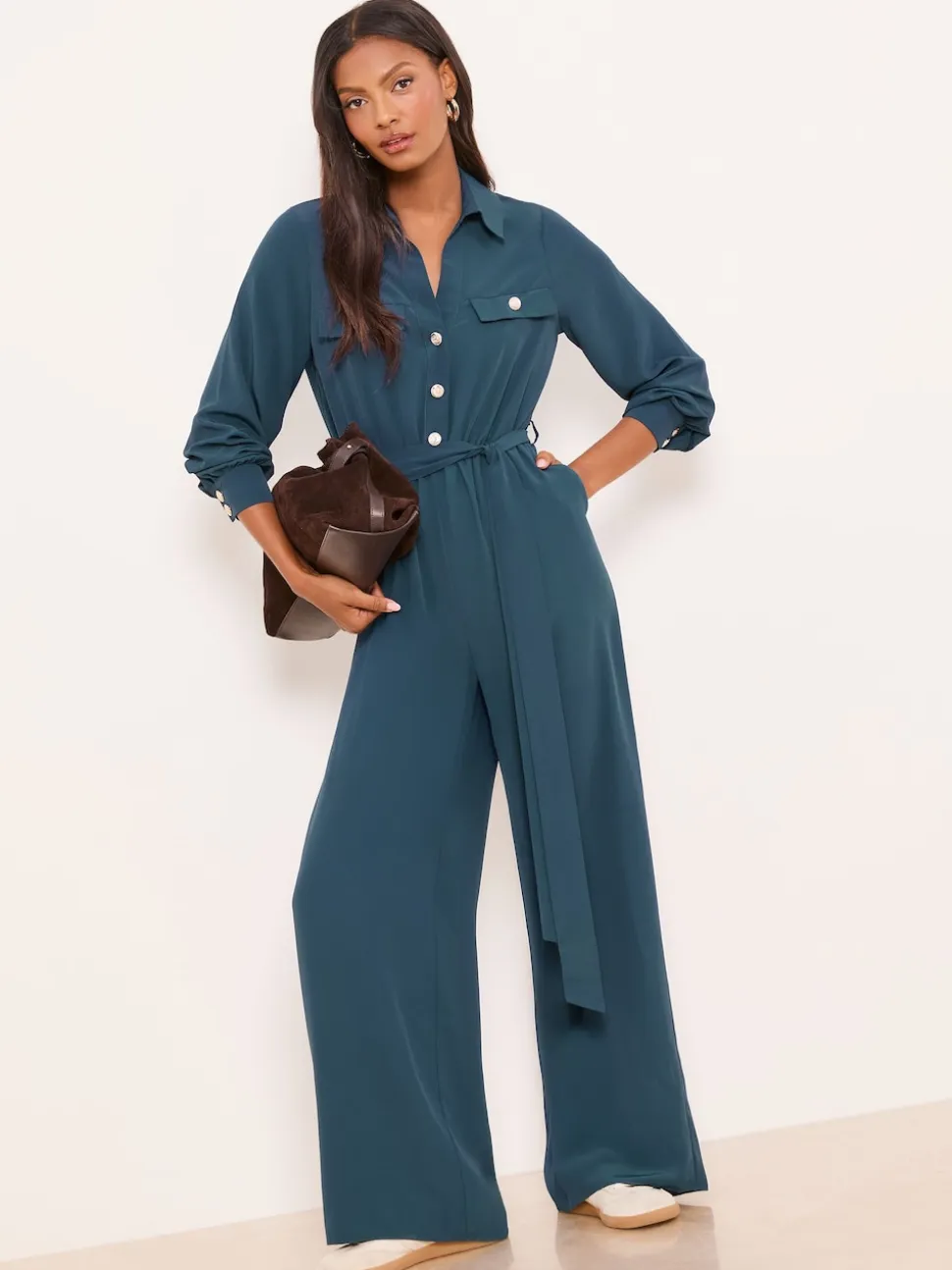 Lipsy Utility Belted Military Buttoned V-Neck Jumpsuit