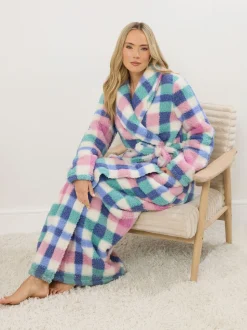 Long Tall Sally Multi Check Borg Shawl Maxi Robe